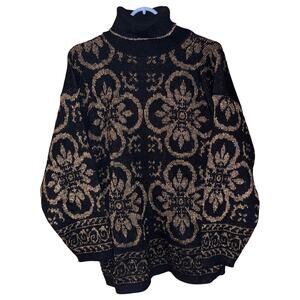 Vintage Arielle women’s black metallic gold turtleneck sweater